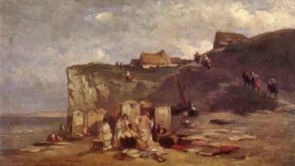 Women Bathing In Dieppe III by Carl Spitzweg, hand-painted oil painting reproduction