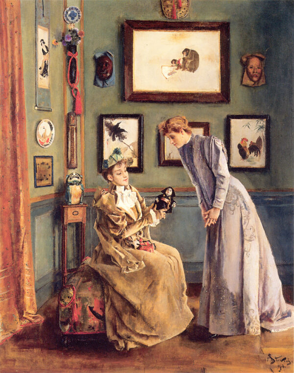 Women with Japanese Doll by Alfred Stevens, hand-painted oil painting reproduction