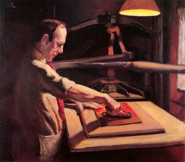 Wood Block Printer by Bernhard Gutmann, hand-painted oil painting reproduction
