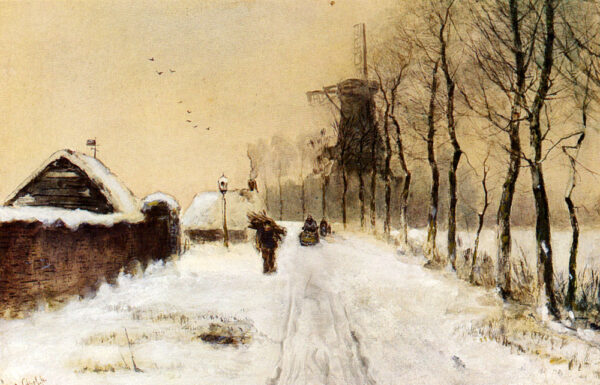 Wood Gatherers On A Country Lane In Winter by Louis Apol, hand-painted oil painting reproduction