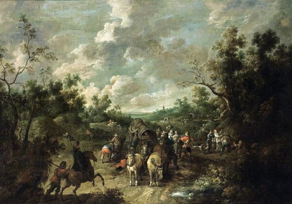 Wooded Landscape with Travellers by Pieter Snayers, hand-painted oil painting reproduction
