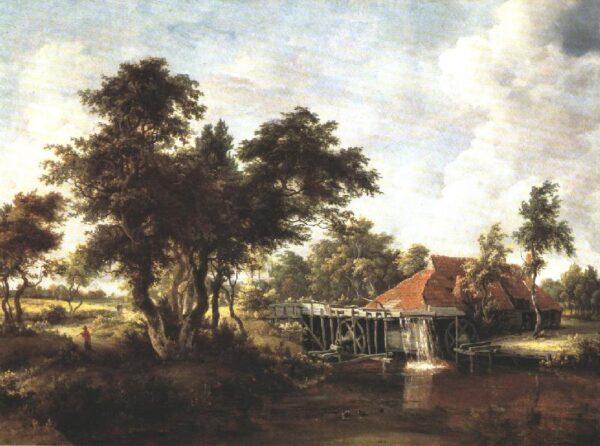 Wooded Landscape with Water Mill by Meyndert Hobbema, hand-painted oil painting reproduction