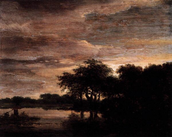 Woodland Scene with Lake by Jacob Isaackszoon van Ruisdael, hand-painted oil painting reproduction