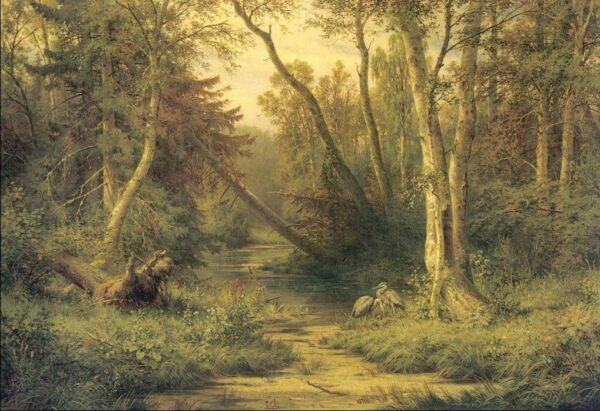 Woodland Scenery with Herons by Ivan Shishkin, hand-painted oil painting reproduction
