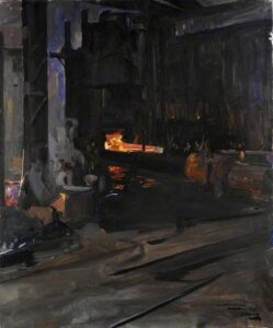 A Naval Gun in the Hydraulic Press, Elswick Works by John Lavery, hand-painted oil painting reproduction