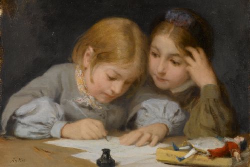 Writing lessons by Albert Anker, hand-painted oil reproduction