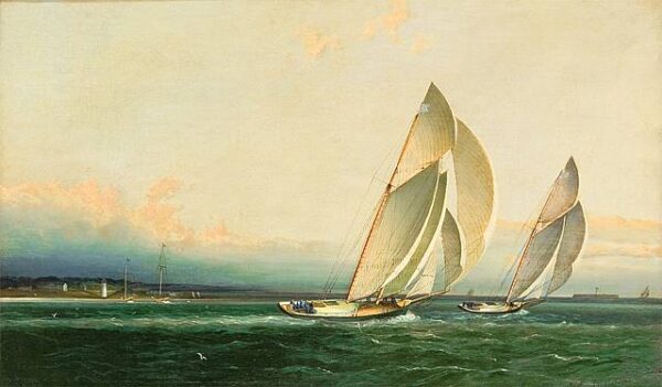 Yachts Racing In The Upper Bay by James E Buttersworth, hand-painted oil painting reproduction