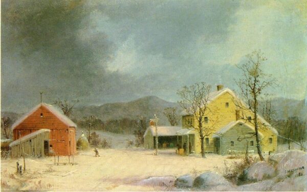 Yellow Farmhouse in Winter by George Henry Durrie, hand-painted oil painting reproduction