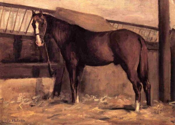 Yerres, Reddish Bay Horse in the Stable by Gustave Caillebotte, hand-painted oil painting reproduction