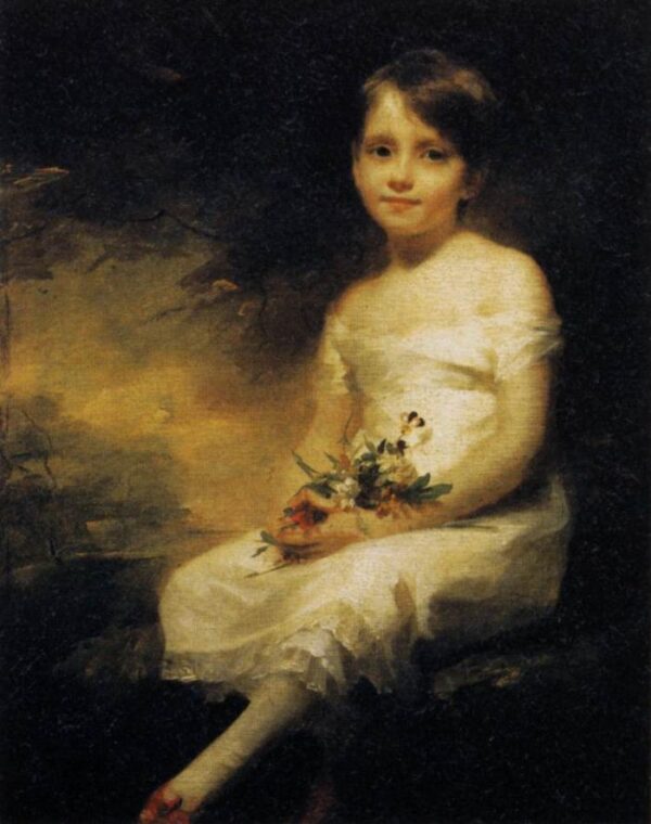 Young Girl Holding Flowers by Henry Raeburn, hand-painted oil painting reproduction