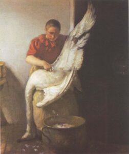 Young Girl Plucking a Goose by Anna Ancher, hand-painted oil painting reproduction