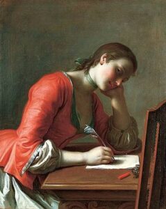 Young Girl Writing a Love Letter by Pietro Rotari, hand-painted oil painting reproduction