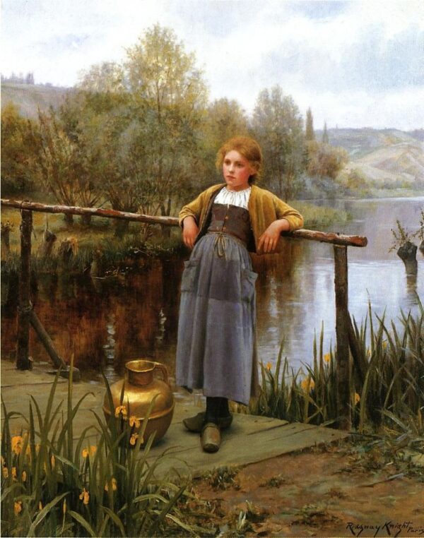 Young Girl by a Stream by Daniel Ridgway Knight, hand-painted oil painting reproduction