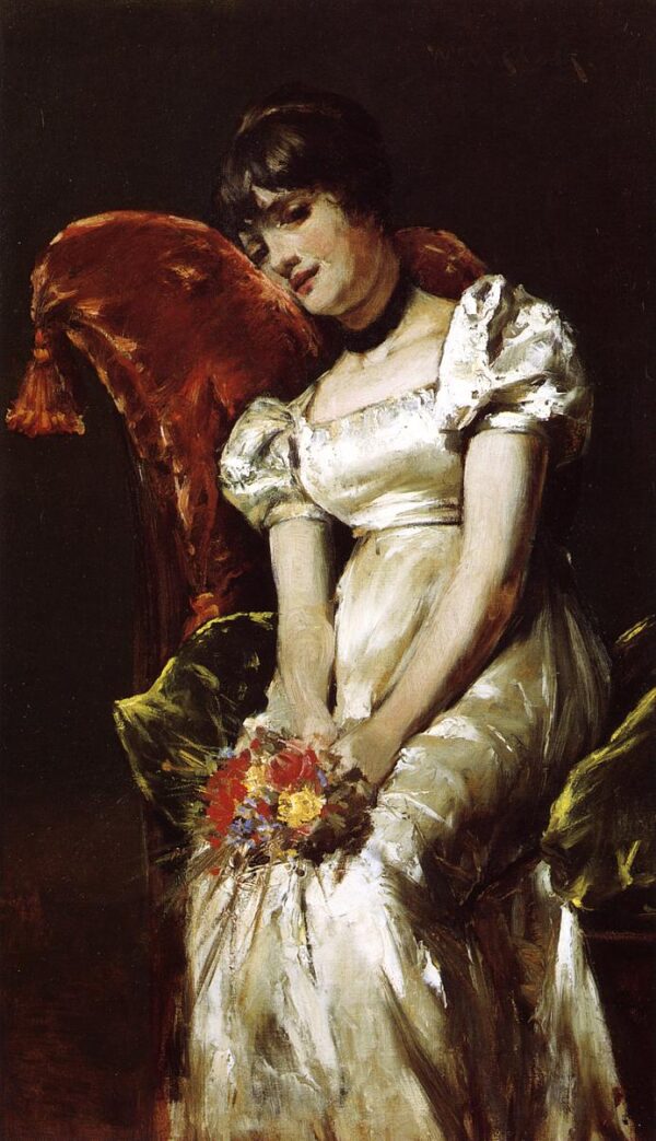 Young Girl with Flowers by William Merritt Chase, hand-painted oil painting reproduction