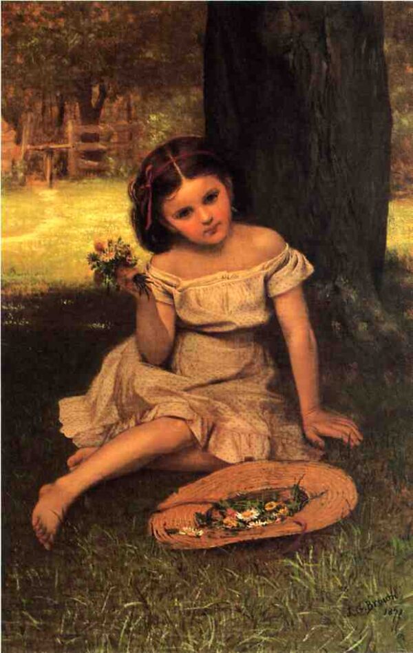 Young Girl with Flowers by John G Brown, hand-painted oil painting reproduction