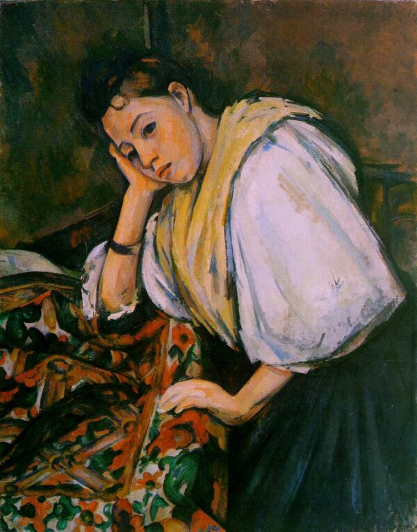 Young Italian Girl Resting on Her Elbow by Paul Cézanne, hand-painted oil painting reproduction