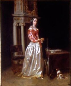 Young Lady in Interior by Caspar Netscher, hand-painted oil painting reproduction