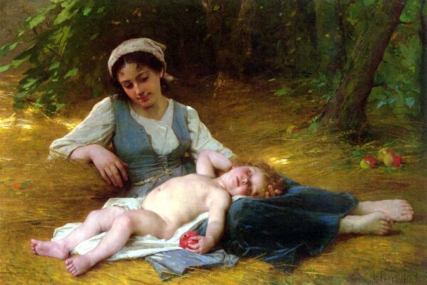 Young Mother and Sleeping Child by Leon Bazile Perrault, hand-painted oil reproduction