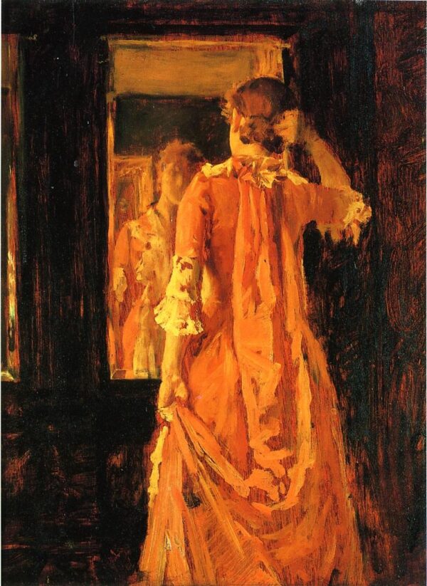 Young Woman Before A Mirror by William Merritt Chase, hand-painted oil painting reproduction
