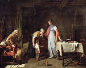 Young Woman Helping an Unfortunate Family by Martin Drolling, hand-painted oil painting reproduction