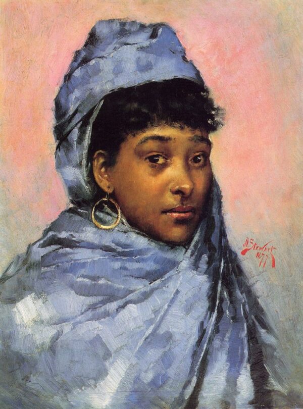 Young Woman in Blue by Julius LeBlanc Stewart, hand-painted oil painting reproduction