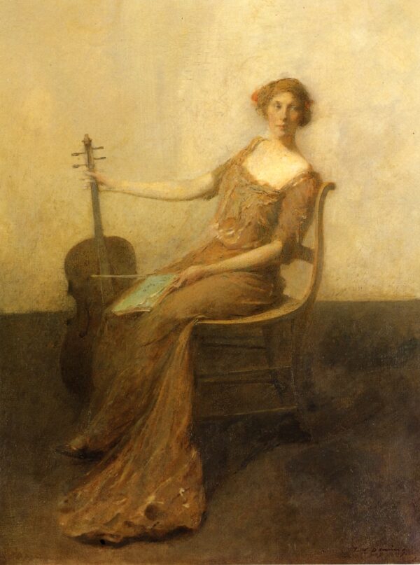 Young Woman with Violincello by Thomas Wilmer Dewing, hand-painted oil painting reproduction