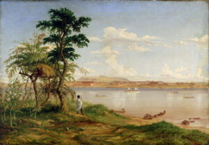 Town of Tete from the north shore of the Zambesi by Thomas Baines, hand-painted oil painting reproduction