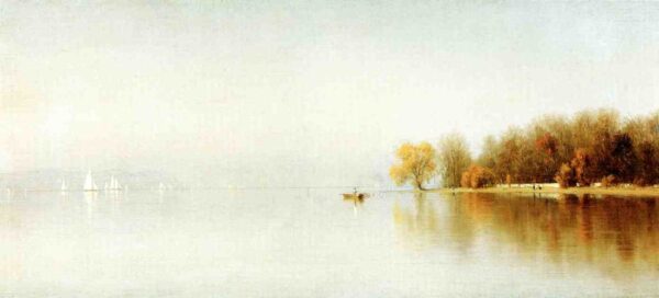 An Indian Summer’s Day on the Hudson – Tappan Zee by Sanford Robinson Gifford, hand-painted oil painting reproduction