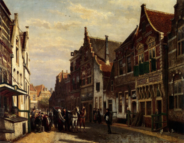 De Wijdstraat Te Oudewater Bij Zomer by Cornelis Springer, hand-painted oil painting reproduction