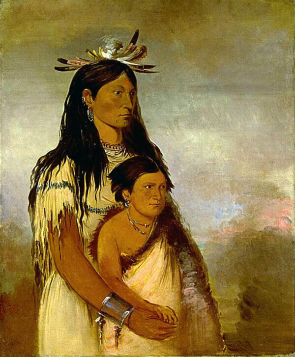 Tunk aht oh ye, Thunderer, a Boy, and Wun pan to mee, White Weasel, a Girl by George Catlin, hand-painted oil painting reproduction