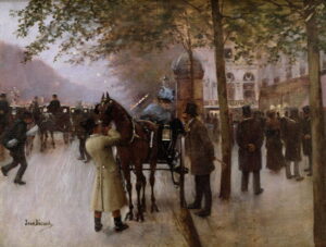 The Boulevards Evening in Front of the Cafe Napolitain late 19th century by Jean Béraud, hand-painted oil painting reproduction