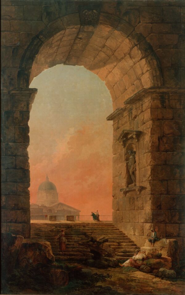 Landscape with an Arch and The Dome of St Peter’s in Rome by Hubert Robert, hand-painted oil painting reproduction