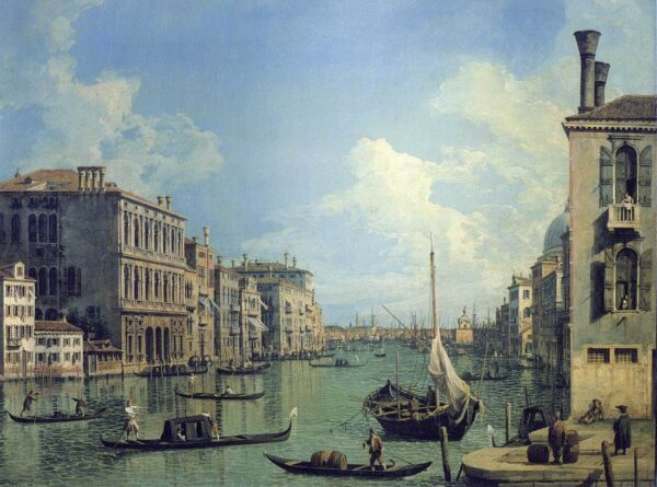 Grand Canal near the Campo San Vio, looking towards the church o by Canaletto, hand-painted oil painting reproduction