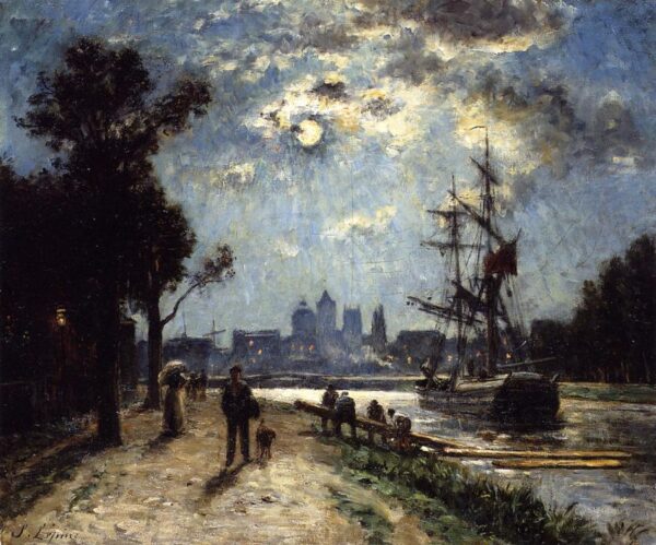 Caen, Le Long de l’Orne peint depuis le cours Caffarelli, effet de lune by Stanislas Lépine, hand-painted oil painting reproduction