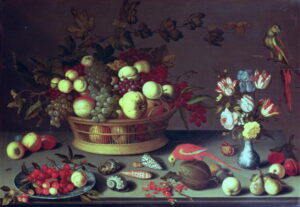 A basket of Grapes and other fruit by Balthasar van der Ast, hand-painted oil painting reproduction