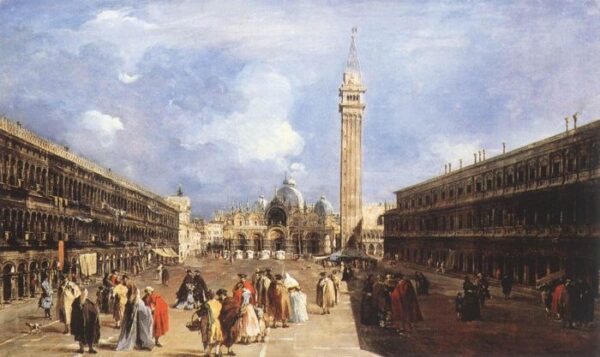The Piazza San Marco towards the Basilica by Francesco Guardi, hand-painted oil painting reproduction