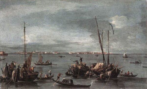 The Lagoon Looking toward Murano from the Fondamenta Nuove by Francesco Guardi, hand-painted oil painting reproduction