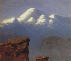 top of Mount Elbrus illuminated by the sun 1898 1908 by Arkhip Kuindzhi, hand-painted oil painting reproduction