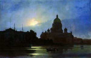 view of St Isaacs Cathedral in the moonlight 1869 by Arkhip Kuindzhi, hand-painted oil painting reproduction