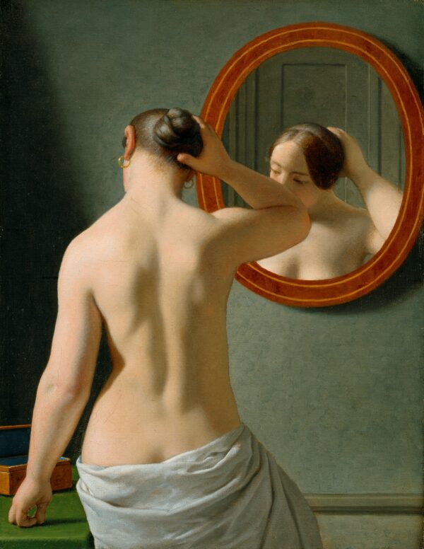 Nude Woman Doing Her Hair Before a Mirror